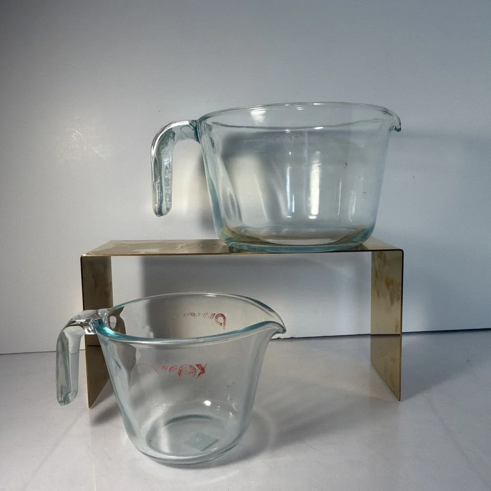 Vintage 2 Pyrex Blue Tint Glass Measuring Cup Set 1 Cup & 4 Cup /See Description